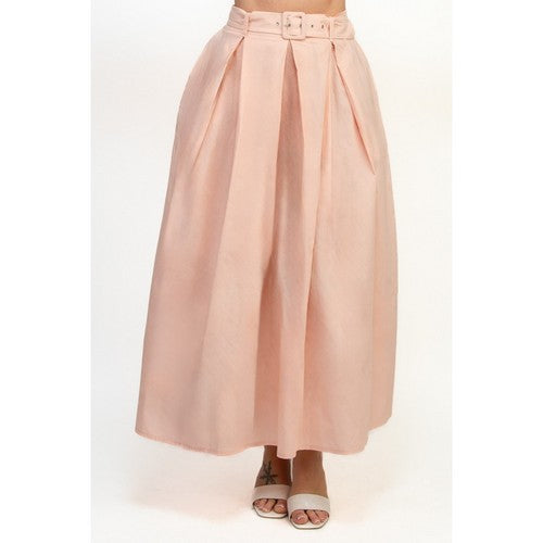 HMS40883H Belted Pleated Balloon Skirt in Blush
