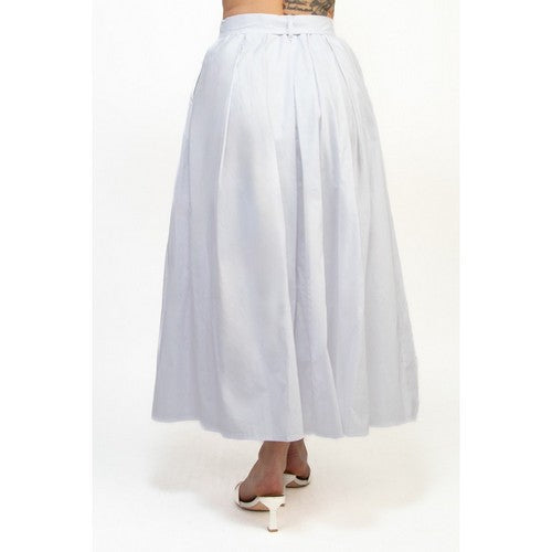 Belted Pleated Balloon Skirt in Off White