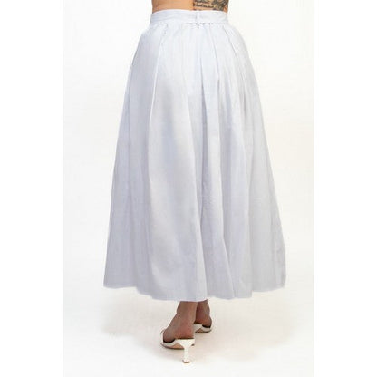 Belted Pleated Balloon Skirt in Off White