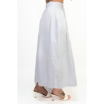 Belted Pleated Balloon Skirt in Off White