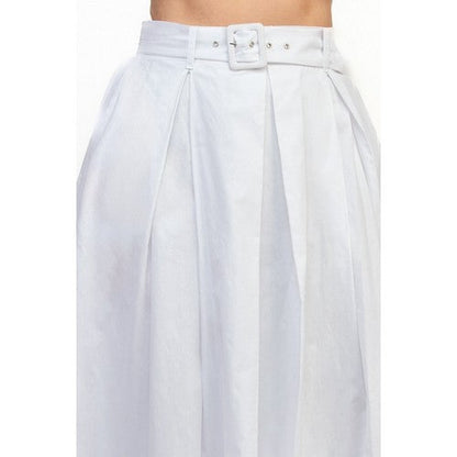 Belted Pleated Balloon Skirt in Off White