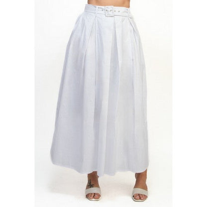 HMS40883H Belted Pleated Balloon Skirt in Off White