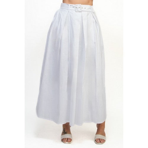 HMS40883H Belted Pleated Balloon Skirt in Off White