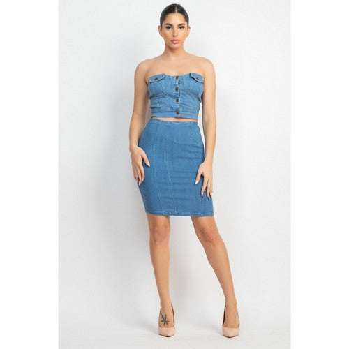 Denim Pencil Skirt in Medium Denim