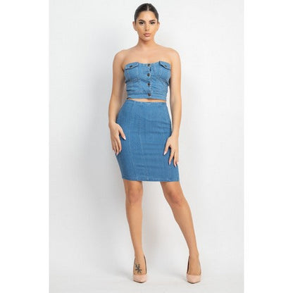 Denim Pencil Skirt in Medium Denim