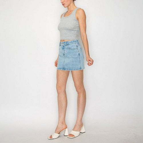 Wax Jean Snow Wash Mini Skirt in Light Denim
