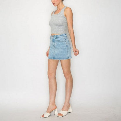 Wax Jean Snow Wash Mini Skirt in Light Denim