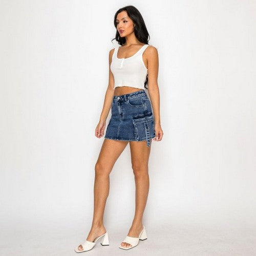 Wax Jean Cargo Skirt in Dark Denim