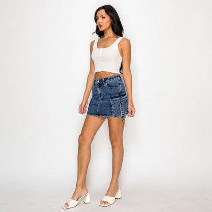 Wax Jean Cargo Skirt in Dark Denim