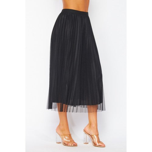 Tulle Double-Layered Pleated Skirt in Black