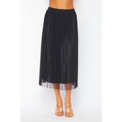 MIA100-C Tulle Double-Layered Pleated Skirt in Black