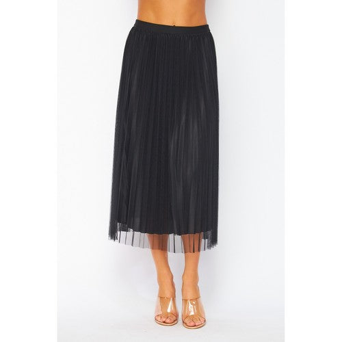MIA100-C Tulle Double-Layered Pleated Skirt in Black