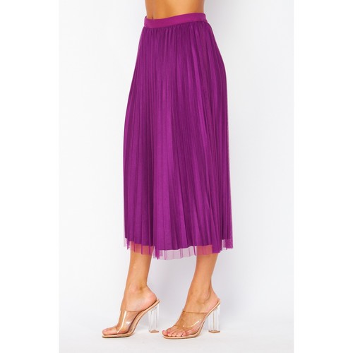 Tulle Double-Layered Pleated Skirt in Grape