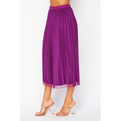Tulle Double-Layered Pleated Skirt in Grape