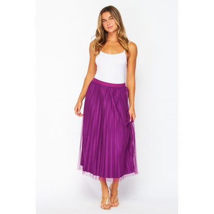 Tulle Double-Layered Pleated Skirt in Grape