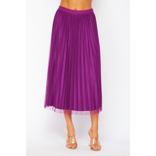 MIA100-C Tulle Double-Layered Pleated Skirt in Grape