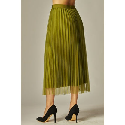 Tulle Double-Layered Pleated Skirt in Olive