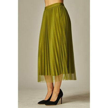 Tulle Double-Layered Pleated Skirt in Olive