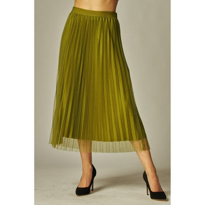 MIA100-C Tulle Double-Layered Pleated Skirt in Olive
