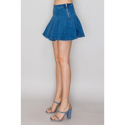Skater Mini Skirt in Medium Denim