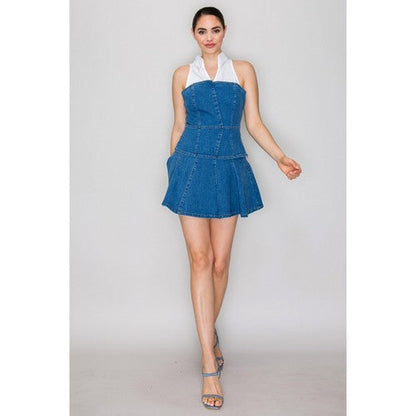 Skater Mini Skirt in Medium Denim