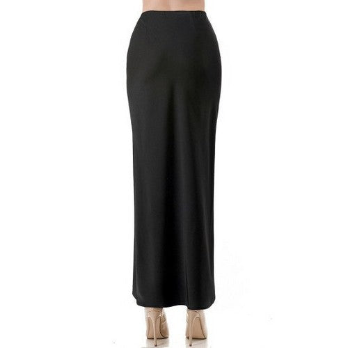Satin Side Slit Bias Cut Maxi Skirt in Black