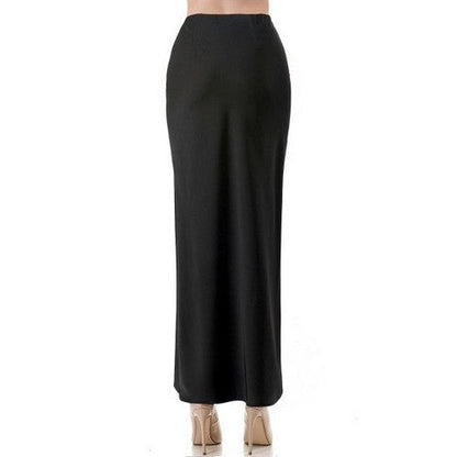 Satin Side Slit Bias Cut Maxi Skirt in Black