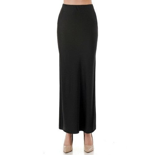 77391 Satin Side Slit Maxi Skirt in Black
