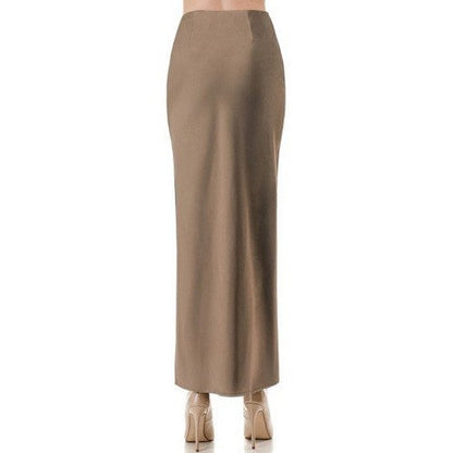 Satin Side Slit Bias Cut Maxi Skirt in Chestnut