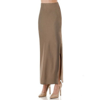 Satin Side Slit Bias Cut Maxi Skirt in Chestnut