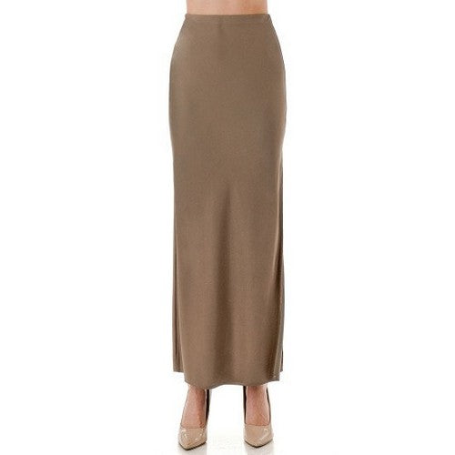 77391 Satin Side Slit Maxi Skirt in Chestnut