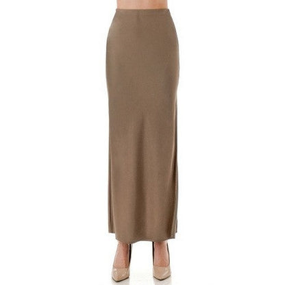 77391 Satin Side Slit Maxi Skirt in Chestnut