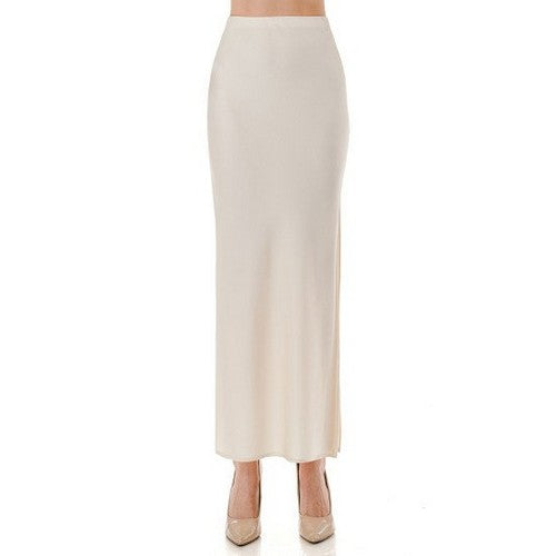 77391 Satin Side Slit Maxi Skirt in Ivory