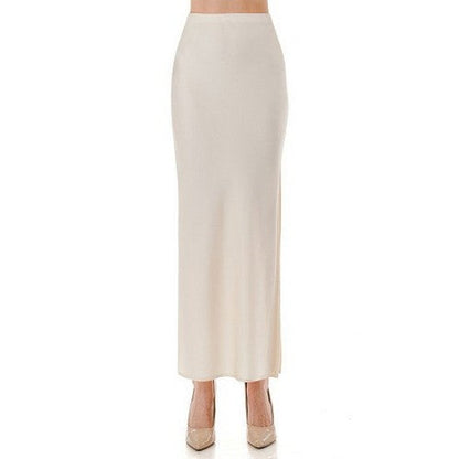 77391 Satin Side Slit Maxi Skirt in Ivory
