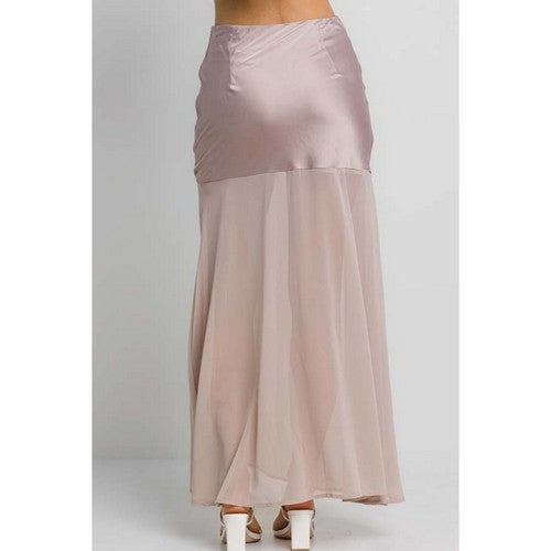 Mesh Satin Maxi Skirt in Latte