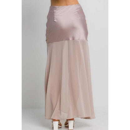 Mesh Satin Maxi Skirt in Latte