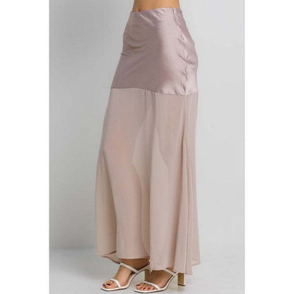 Mesh Satin Maxi Skirt in Latte