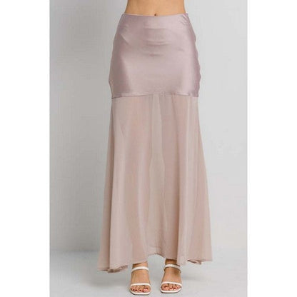 SGI6548-1 Mesh Satin Maxi Skirt in Latte