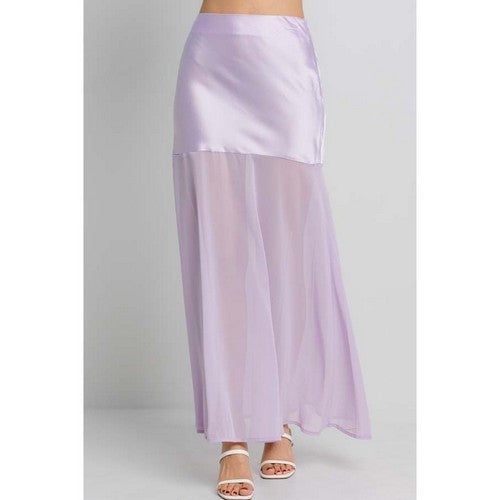 Mesh Satin Maxi Skirt in Lavender