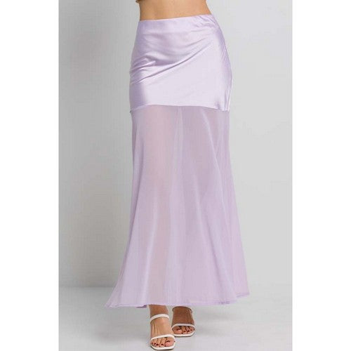 SGI6548-1 Mesh Satin Maxi Skirt in Lavender