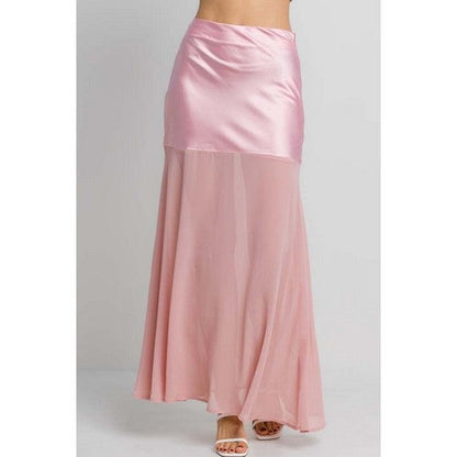 Mesh Satin Maxi Skirt in Pink