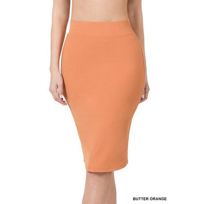 MS-9012AB Buttery Soft Knee Length Pencil Skirt in Butter Orange