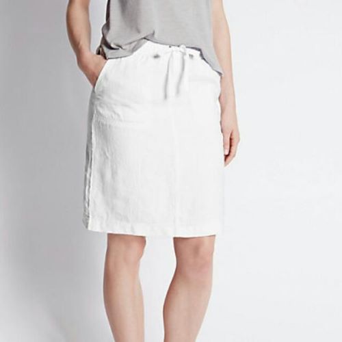 Papaya Belted Linen Skirt White