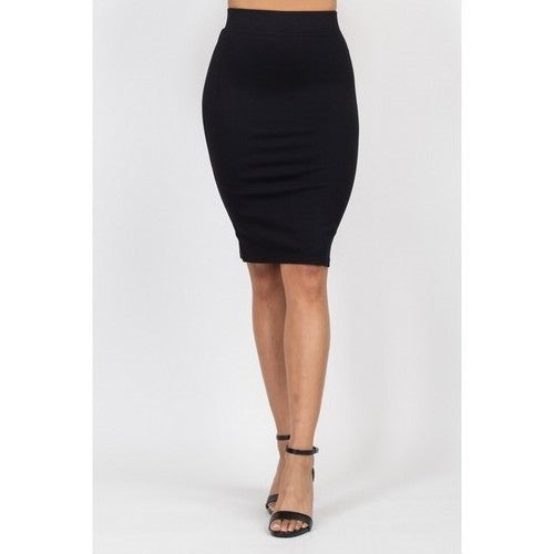 High Waist Ponte Pencil Skirt Black