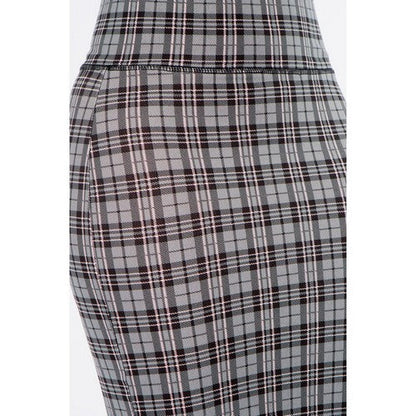 Ponte Knee-Length Pencil Skirt in Grey Plaid