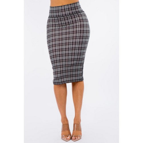 201CP Ponte Knee-Length Pencil Skirt in Grey Plaid