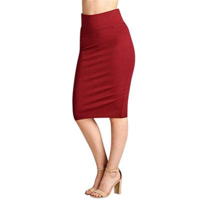Ponte Knee-Length Pencil Skirt in Burgundy
