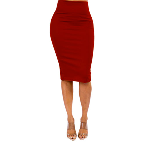 201SP Plus Size Ponte Knee-length Pencil Skirt Burgundy