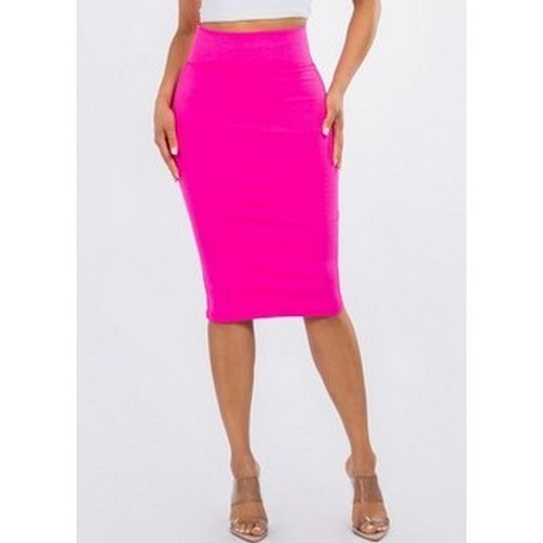Ponte Knee-Length Pencil Skirt in Neon Pink