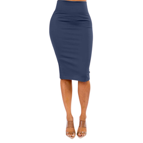 Ponte Knee-Length Pencil Skirt in Navy